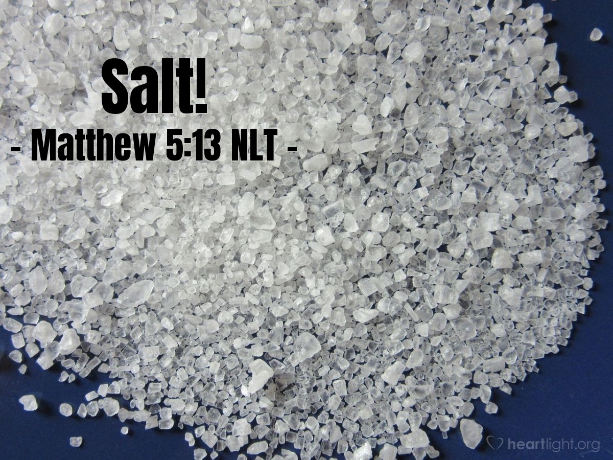 Illustration of Matthew 5:13 NLT — [Jesus continued:] "You are the salt of the earth. But what good is salt if it has lost its flavor? Can you make it salty again? It will be thrown out and trampled underfoot as worthless."