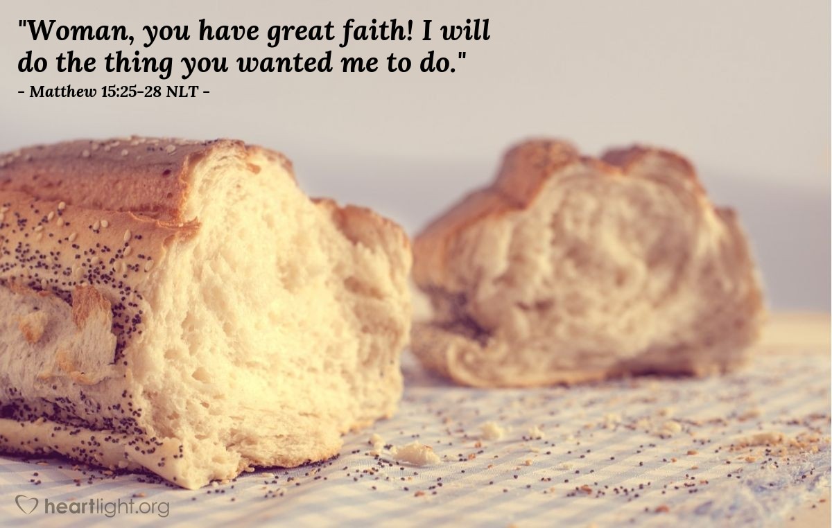 Illustration of Matthew 15:25-28 NLT — "your faith is great. Your request is granted."