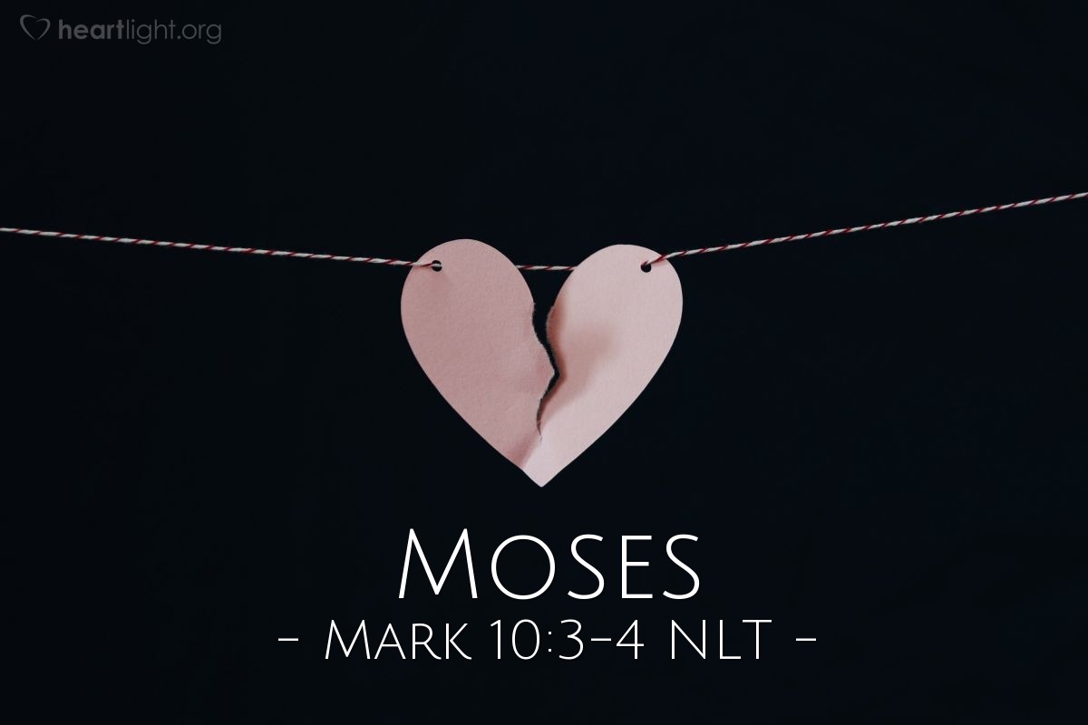 Illustration of Mark 10:3-4 NLT — "He said a man can give his wife a written notice of divorce and send her away."