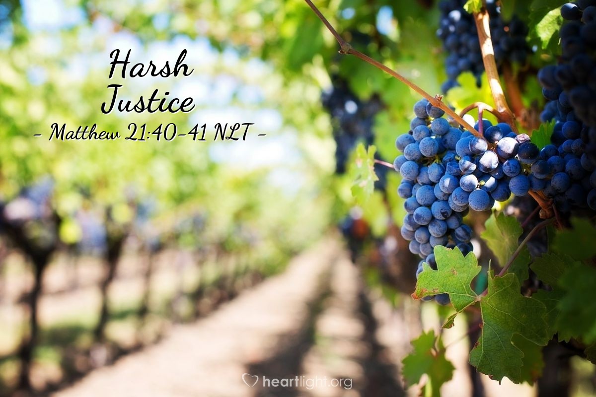 Illustration of Matthew 21:40-41 NLT — "He will put the wicked men to a horrible death and lease the vineyard to others who will give him his share of the crop after each harvest."