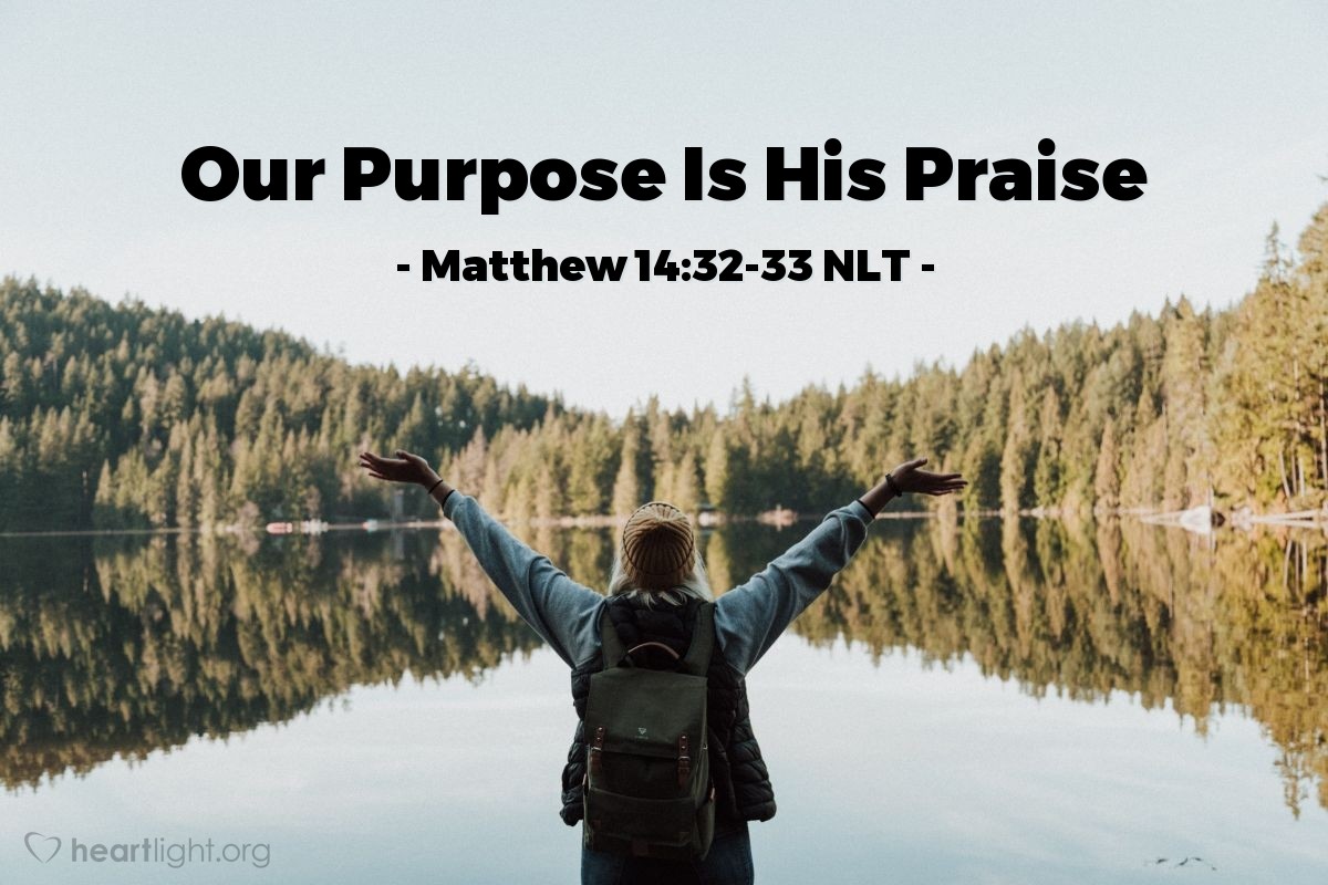 Illustration of Matthew 14:32-33 NLT — When [Jesus and Peter] climbed back into the boat [after Jesus rescued Peter from sinking], the wind stopped. Then the disciples worshiped [Jesus]. "You really are the Son of God!" they exclaimed.