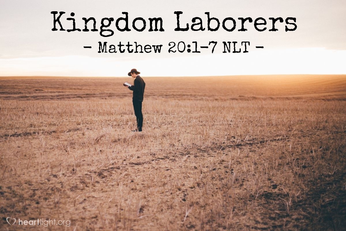 Illustration of Matthew 20:1-7 NLT — "The landowner told them, 'Then go out and join the others in my vineyard.'"