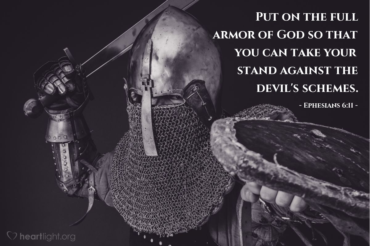 Illustration of Ephesians 6:11 — Put on the full armor of God so that you can take your stand against the devil's schemes.